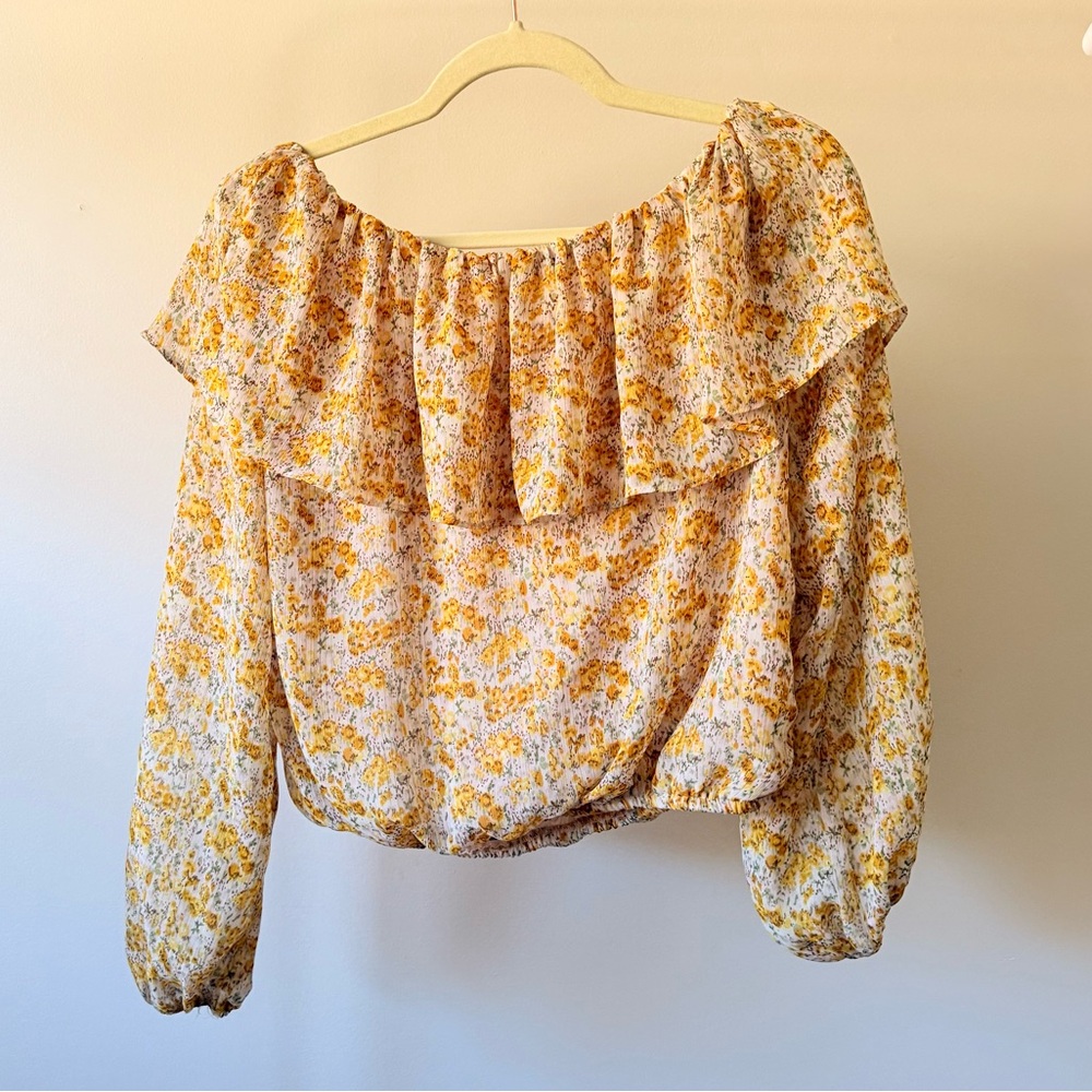 ASTR The Label One-Shoulder Yellow Floral Peasant Top - Picture 8 of 8